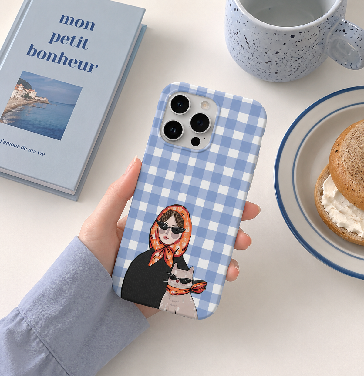 Woman & Cat Desenli İçi Kadifeli Telefon Kılıfı (Y45)