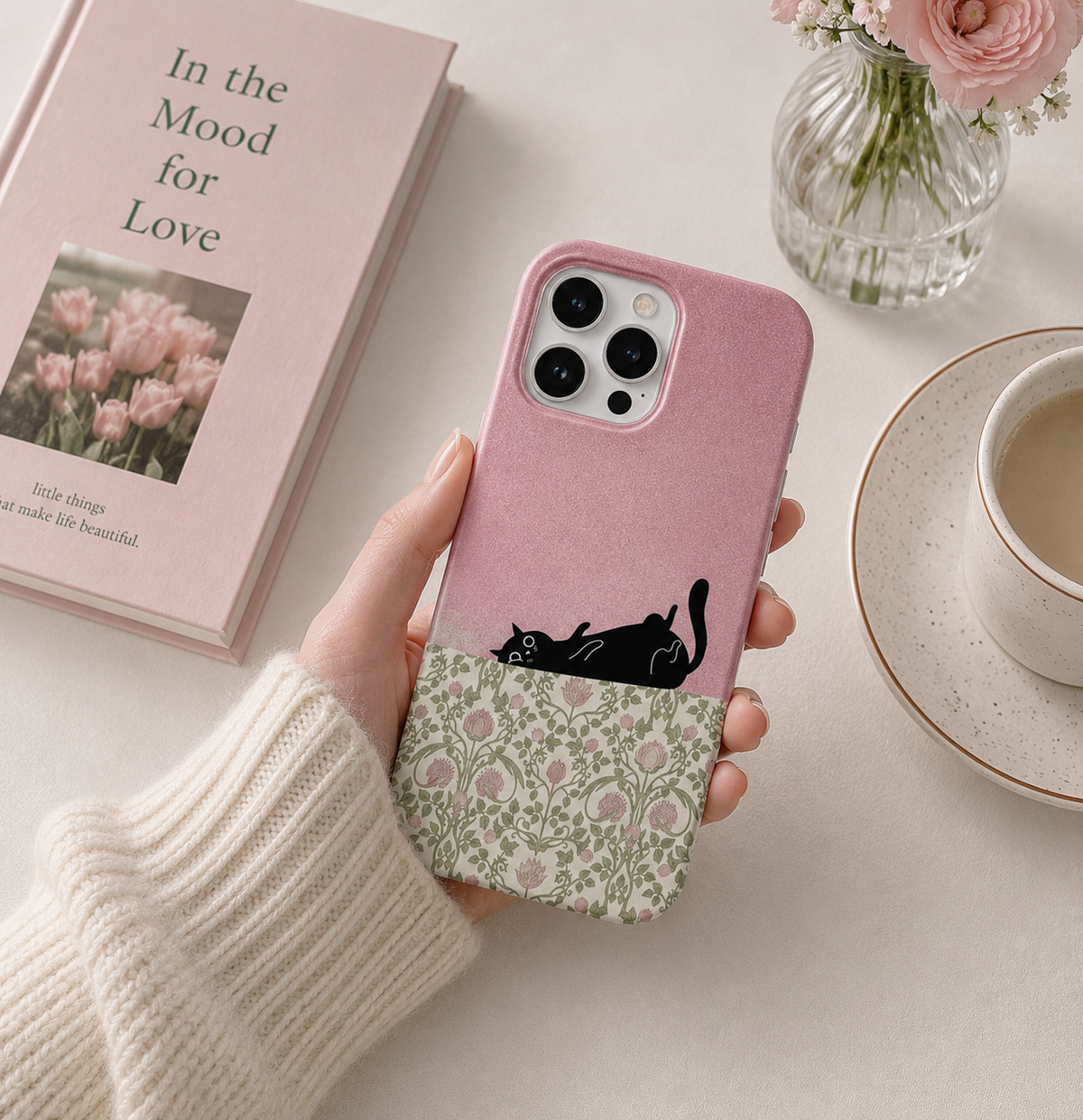 Kedi Desenli İçi Kadifeli Telefon Kılıfı (Y47)