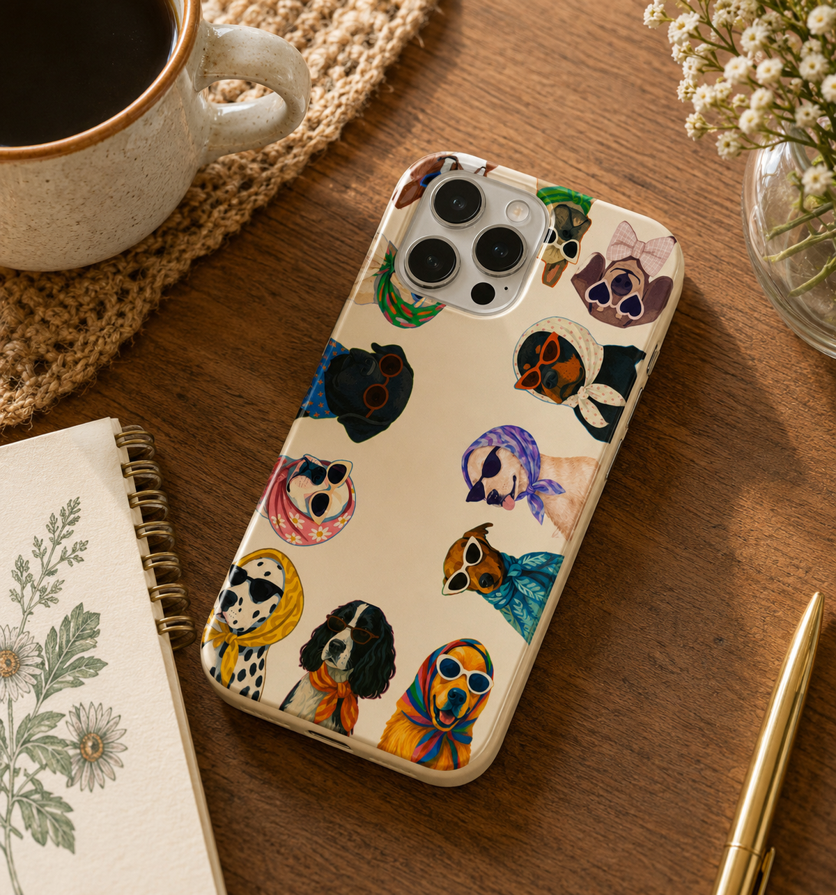 Köpekler Desenli İçi Kadifeli Telefon Kılıfı (Y43)