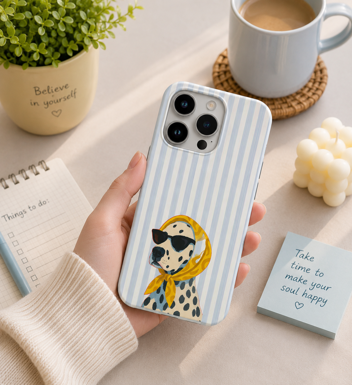 Başörtülü Köpek Desenli İçi Kadifeli Telefon Kılıfı (Y29)