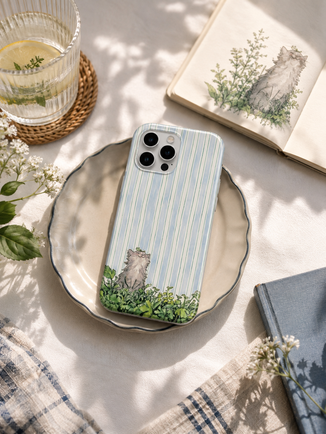 Mutlu Kedi Desenli İçi Kadifeli Telefon Kılıfı (Y35)
