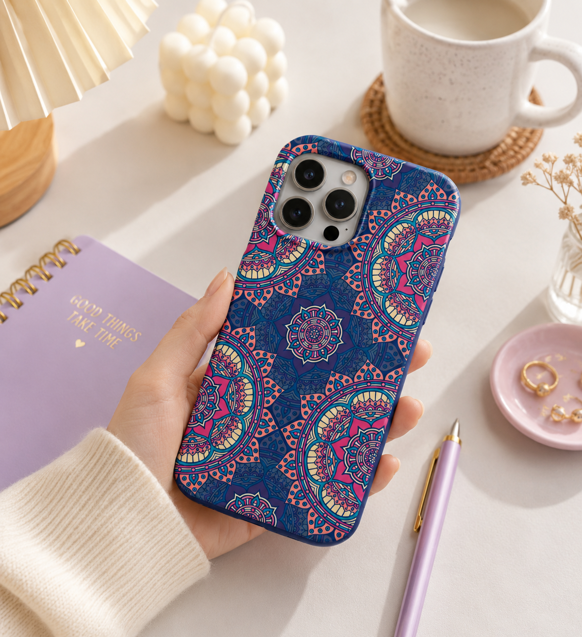 Mozaik Desenli İçi Kadifeli Telefon Kılıfı (Y73)