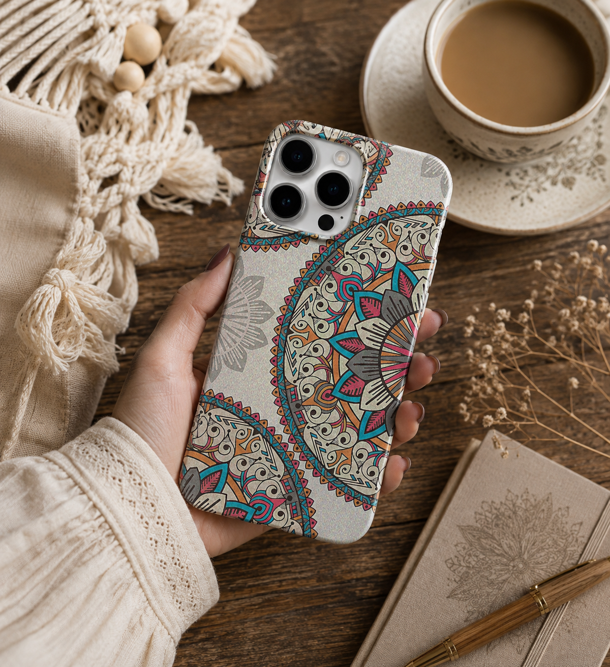 Mozaik Desenli İçi Kadifeli Telefon Kılıfı (Y70)