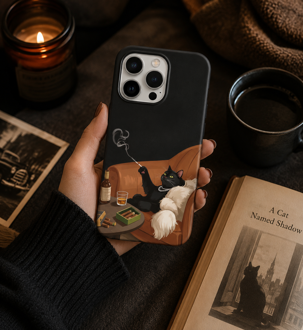 Kedi Desenli İçi Kadifeli Telefon Kılıfı (Y67)