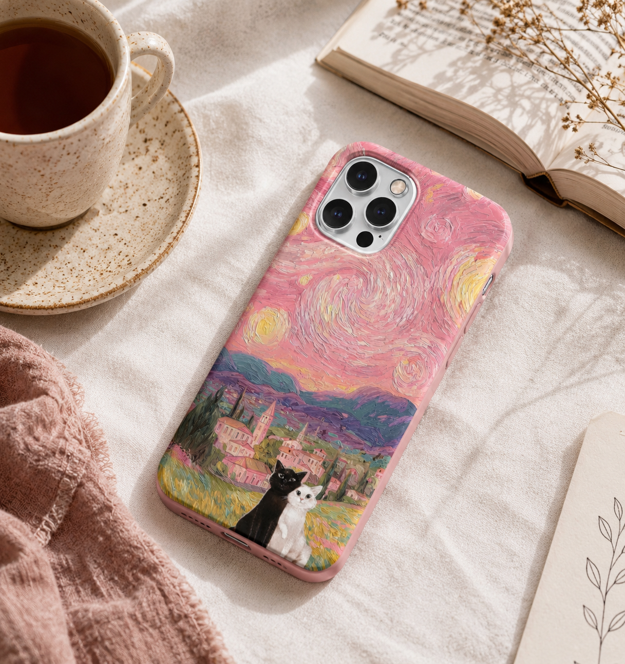 Kedi Desenli İçi Kadifeli Telefon Kılıfı (Y55)