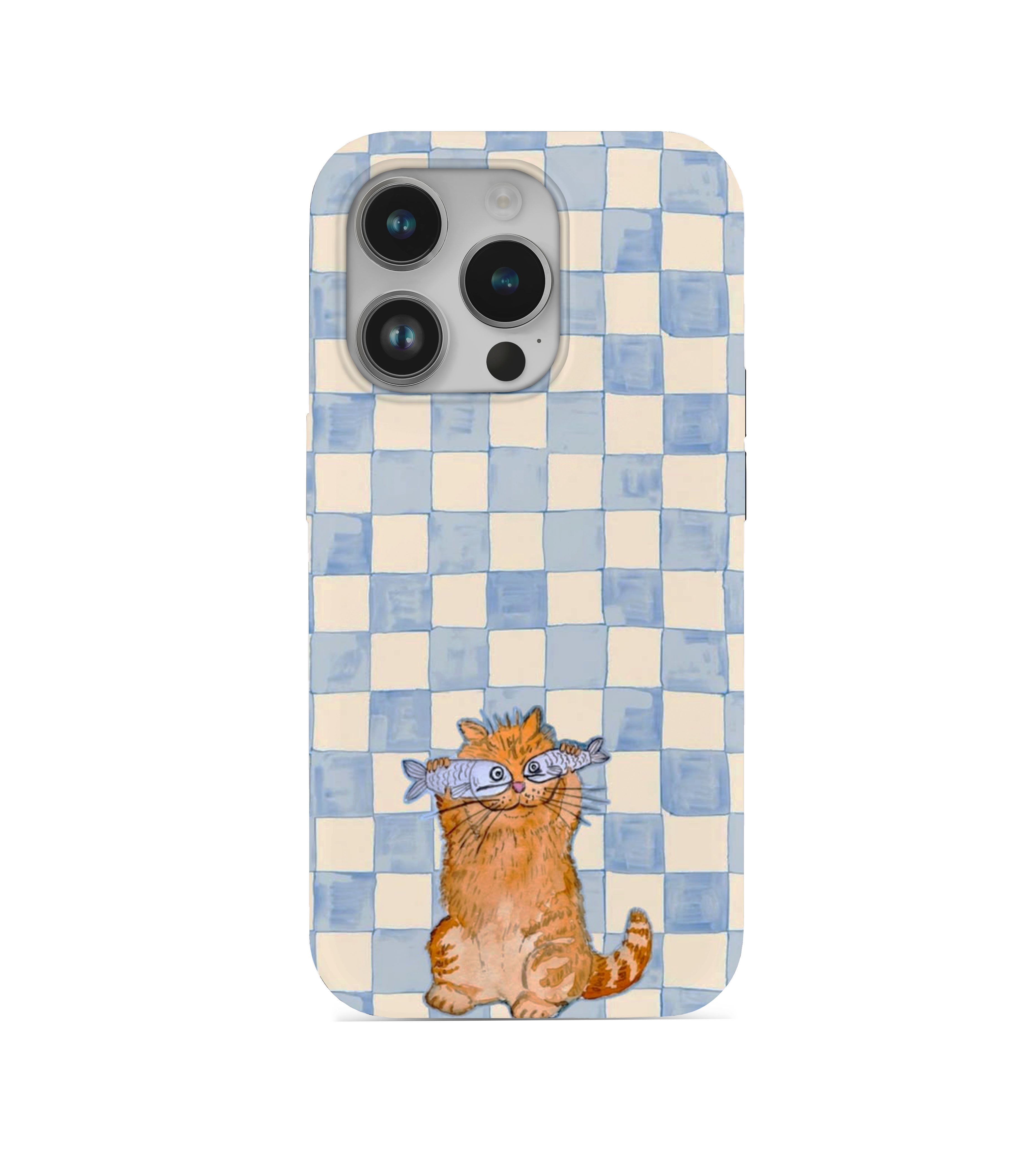Balık Gözlüklü Kedi Desenli İçi Kadifeli Telefon Kılıfı (Y33)