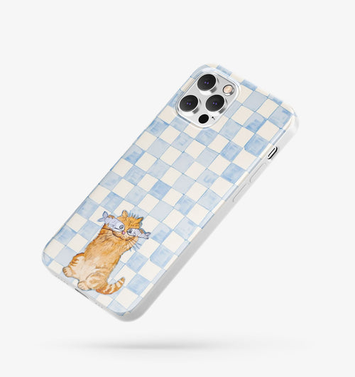 Balık Gözlüklü Kedi Desenli İçi Kadifeli Telefon Kılıfı (Y33)