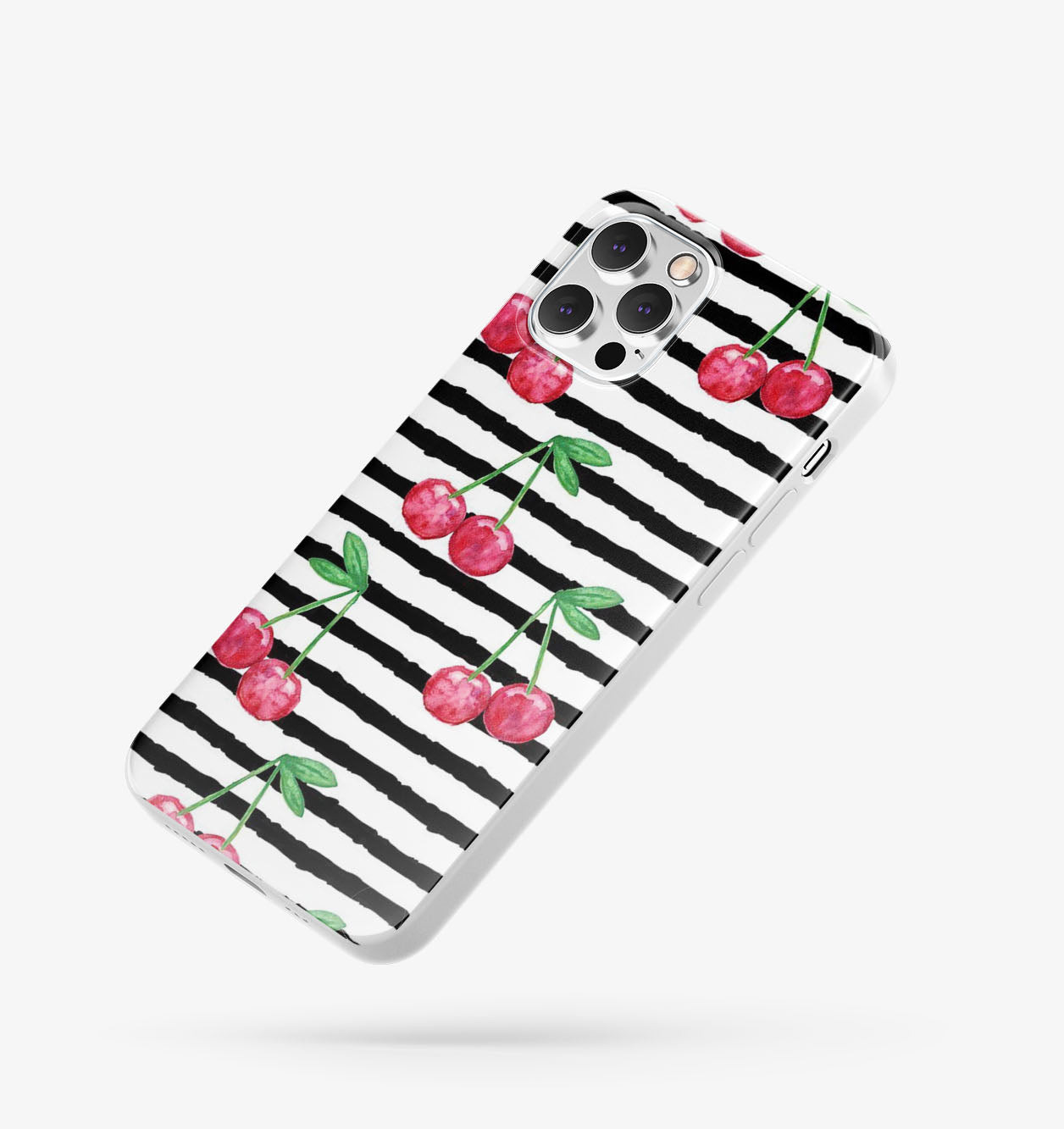 Çizgili Kiraz Desenli İçi Kadifeli Telefon Kılıfı (Y36)